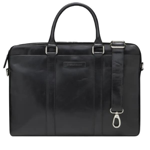 DBRAMANTE 1928 KRONBORG BORSA PER NOTEBOOK DA 15" IN PELLE FIORE 2 SCOMPARTI CON TRACOLLA NERO